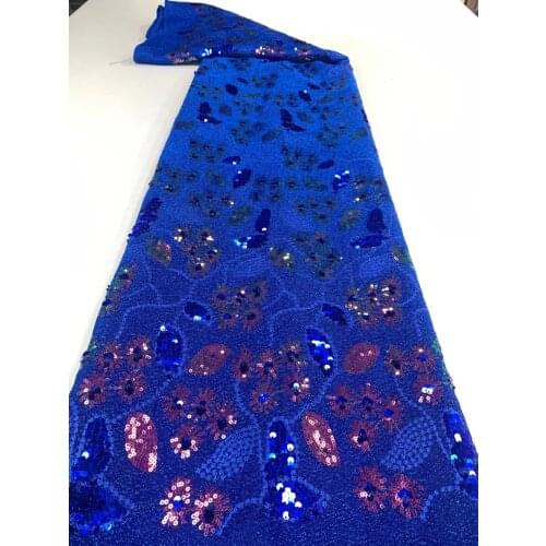 Royal blue African Lace Fabric With Sequins Embroidered 2021 French Velvet Tulle Lace Fabric For Nigerian Wedding Dress 5 Yards