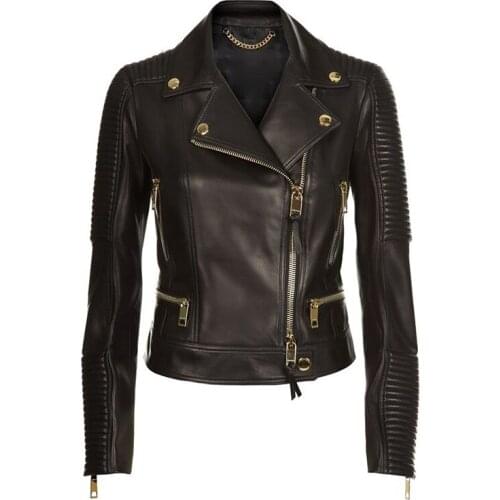 Free Shipping High Quality Fall Winter Leather Motorcycle Jacket Women Water Proof 2021 Designer Fashion Cool Streetwear