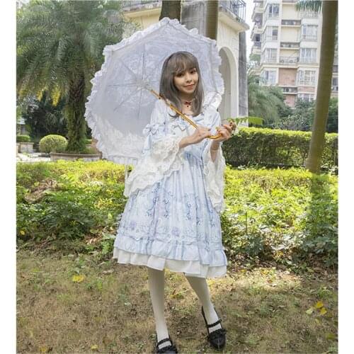 Sweet princess lolita dress retro lace bowknot cute printing flare sleeve victorian dress kawaii girl gothic lolita op loli cos