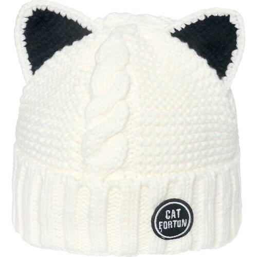 Lovely Cat Ears Knitted Hat Women Solid Color Winter Warm Hats Lady Kawaii Women Beanies Crochet Hats Casual Caps