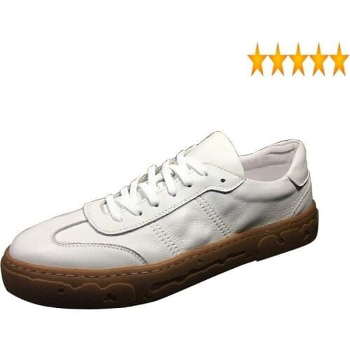 Soft Mens Solid Casual Genuine Leather White Sneakers Lace-Up Flat Active Shoes 2021 Autumn Fashion Cowhide Sneaker Male