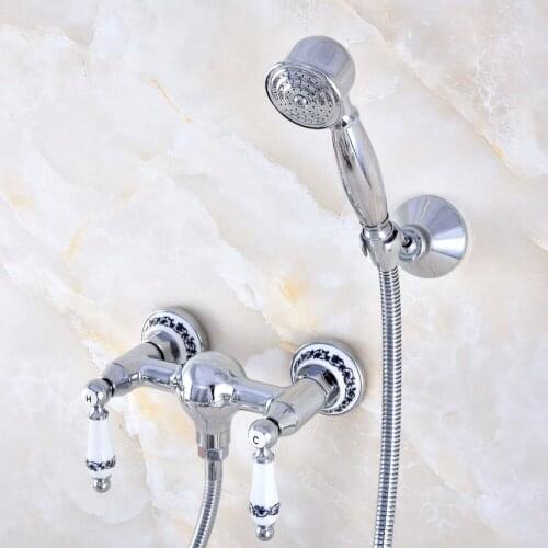 Polished Chrome Bathroom Bath Wall Mounted Hand Held Antique Brass Shower Head Kit Shower Faucet Sets zna782