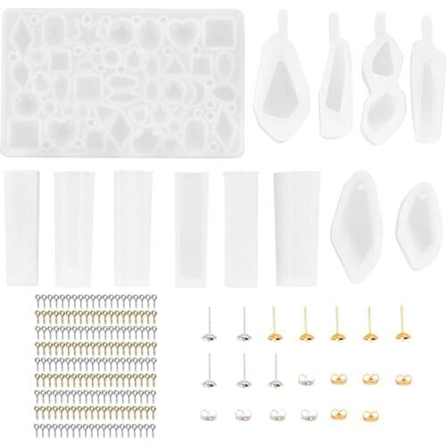 125Pcs Earring Pendant Making Tools Set Silicone Molds Screw Eye Pins Earring Stud Backs DIY Jewelry Casting Tools