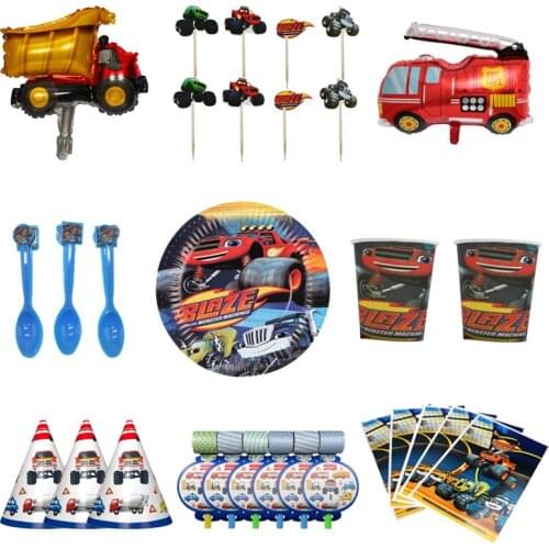 Cartoon Car Theme Disposable Tableware Set Paper Plates Cup Straw Foil Balloon Children Birthday Party Decorations Supplies