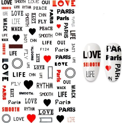 The New 3D Nail Sticker English Letter stickers for nail Foil Love Heart Design sliders for nails Accessories Fashion nail art