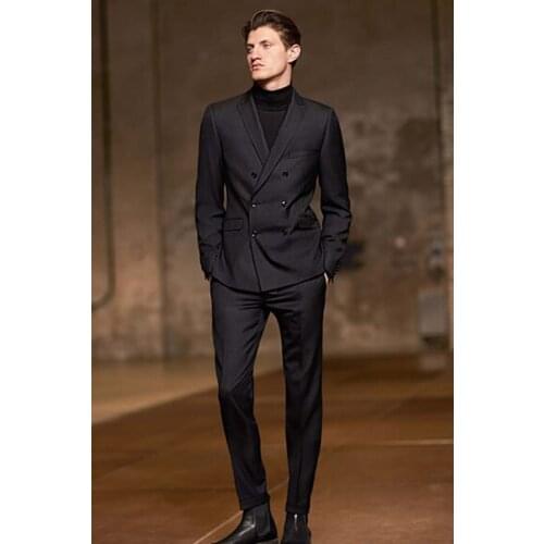 Business Black Mens Blazer 2 Piece Groom Tuxedos For Wedding Formal Prom Suit (Jacket+Pants+Vest) Chic Streetwear Custom Made