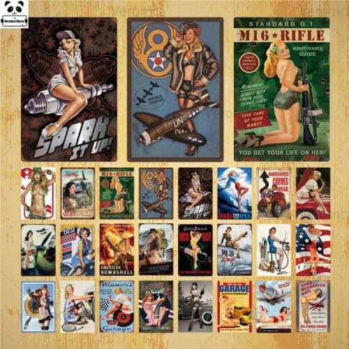 Pin Up Girl Tin Sign Plaque Metal Vintage Sexy Metal Sign Wall Decor For Garage Bar Pub Club Man Cave Retro Signs Metal Painting