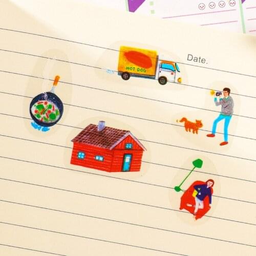 DL Korean version of creative stationery office transparent sticker cartoon diary adornment hand account label 6 pieces