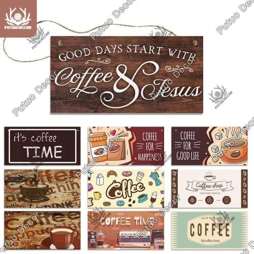 Putuo Decor Coffee Sign Wood Signs Decorative Plaques Door Wooden Plaque In Home Decor Coffe Bar Cafe Kitchen Home Decoration