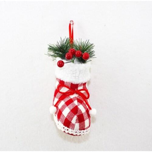 Soft Material Plaid Christmas decorations in Santa Shoes In door Handle