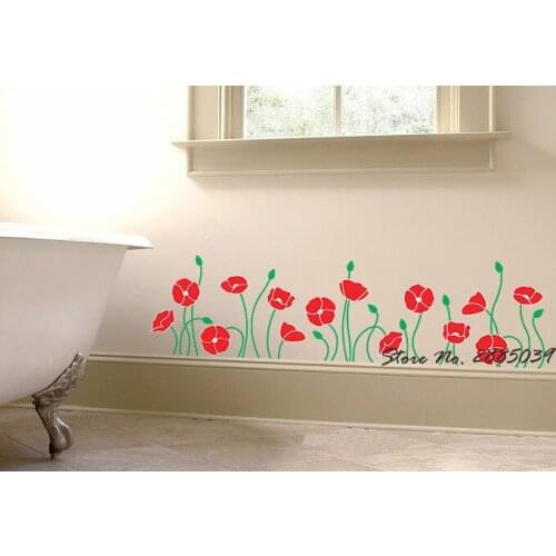 Poppy Field Nursery Wall Decal In Different Colors Wallpaper Removable Vinyl Wall Sticker Quote Living Room Bathroom Decor LA221