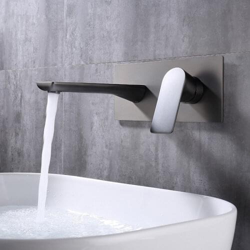 Gun Gray Wall Mounted Hot and Cold Baisn Faucet Bathtub Tap Bathroom Faucet