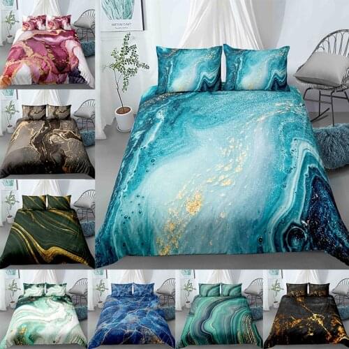 Chic Marble Duvet Cover Set Mint Gold Glitter Turquoise Bedding Abstract Aqua Blue Quilt EU/US/AU/UK Single Twin Full