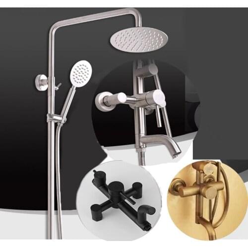 304 Stainless Steel Wall-mounted Rain-style Rainfall Bath Shower Faucet Mixer Tap Complete Set