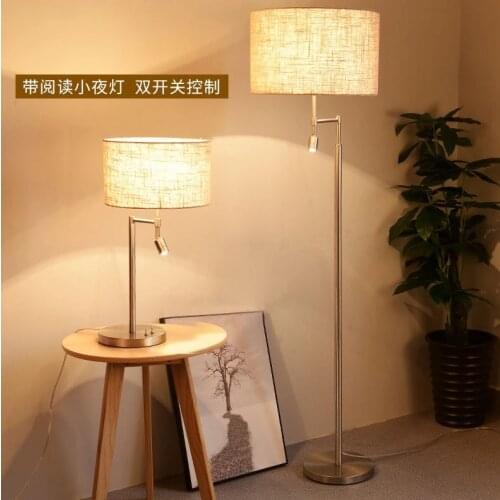 Vintage Floor Lamp Creative Fabric Shade Metal Floor Lamps With LED Reading Light For Bedroom Home Decor Silver Standing Lamp