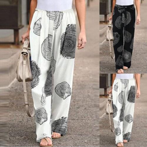 2021 New Women Casual Loose Pants Elastic Waist Wide Leg Pants Printed Long Pant High Quality Elegant Fashion Pants Dropshipping