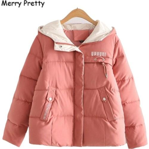MERRY PRETTY Womens Letter Print Cotton Coat M-3XL Plus Size Coat Jackets 2020 Winter Long Sleeve Hooded Warm Loose Parka Coat