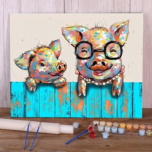 Animal Pig Paint By Numbers Set Acrylic Paints 40*50 Canvas Pictures Home Decor For Kids Handicraft Wholesale