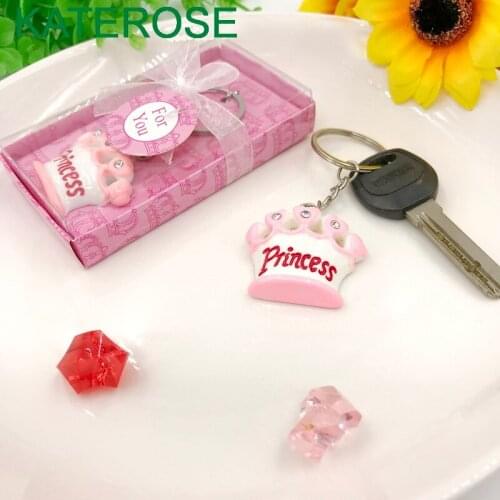 12PCS Pink Crown Princess Keychain Baby Girl Shower Favors Birthday Keepsake Newborn Christening Gift