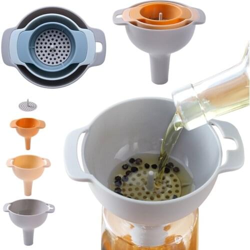 4-in-1 Funnels Set Oil Funnel Strainer Kitchen Tools Oil Water Spices Wine Flask Filter Funnel Plastic Kitchen Accessories