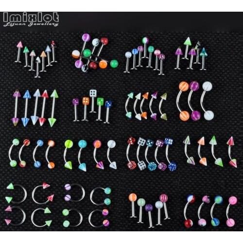 80pcs Assorted Acrylic Ball/Cone Nose Ring Belly Button Piercings Navel Eyebrow Lip Tongue Piercing Nose Barbell Body Jewelry