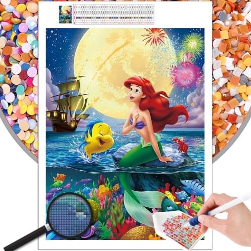 Diamond Painting Cartoon Mermaid Princess Rhinestone Embroidery 5D DIY Square Round Photo Cross Stitch Mosaic Home Decoration