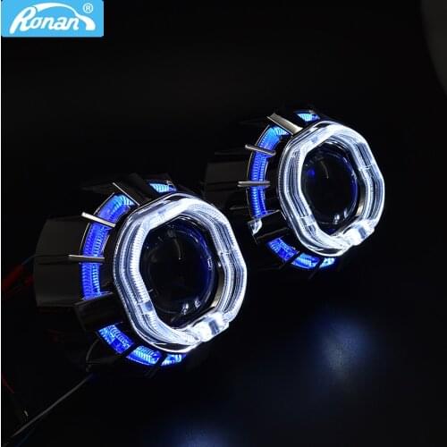 Ronan 2.5 inch Bi xenon projector minii H1 lens dual LED angel eyes white blue red yellow for cay styling headlight retrofit