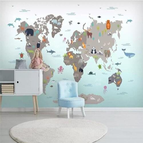 Custom wallpaper Nordic hand-painted cartoon geometry animal childrens room mural background wall painting waterproof material