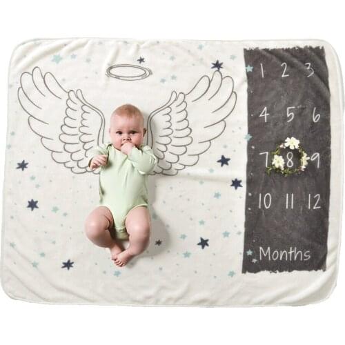 HOT Baby Monthly Milestone Blanket flannel Floral Wings Frame Newborn Photo Prop Background 12 Months For Girl Boy Gift