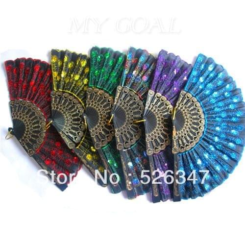 Spanish Embroidered Folding Sequins Hand Flower Lace Fan Wedding Party Decor HOT Red