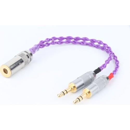 Preffair HiFi 10cm Single Crystal Copper Silver Plated 2x3.5mm Male to 4.4mm Balanced Female Adapter Cable for chord mojo Player