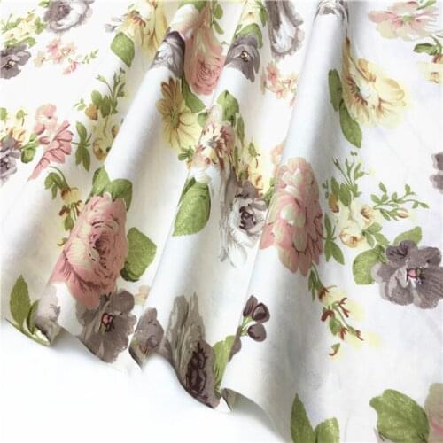 Pretty Grey Yellow Pink Blooming Flowers Cotton Fabric Floral Cotton Fabric For DIY Baby Cloth Quilt Bedding Decoration