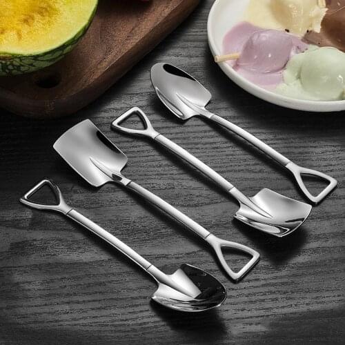 Creative Stainless Steel Shovel Shaped Spoon Coffee Ice Cream Spoon Retro Cute Square Head Spoon Tableware Teaspoon Kitchen Tool