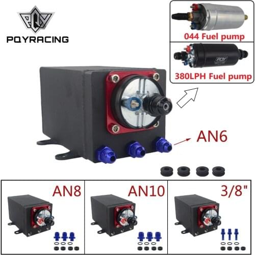 Single Fuel Pump Surge Tank Oil Catch Can Compatible with 044 Fuel Pump or 380 LPH Black PQY Fuel Pump With Different Fittings