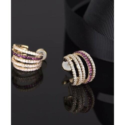 Monaco Luxury Simple Ear Jewelry Golden Multilayer Round Crystal Earrings Luxury Hipster Needle Stud Earring For Women Lady Gift