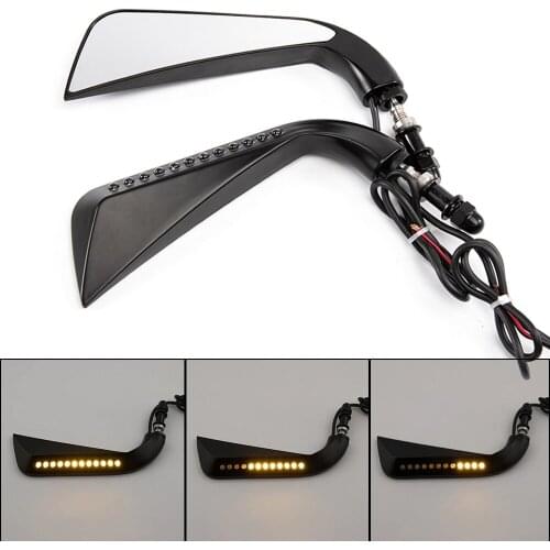 Motorcycle Sickle Rearview Side Mirror With LED Flowing Water Turn Signal Light For Harley Dyna Softail Sportster
