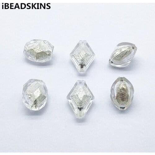 New arrival! 100pcs Clear Built-in silver foil Rhombus Beads for Jewelry Necklace/Earrings parts,hand Made Jewelry DIY
