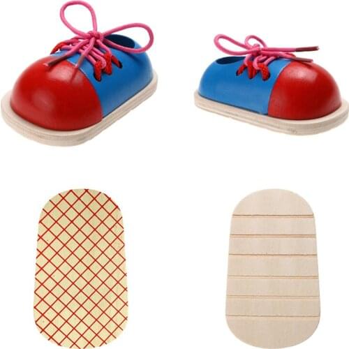 1pcs Toddler Lacing Shoes Early Education Teaching Aids Kids Montessori Educational Toys Children Wooden Toys Puzzle J0565