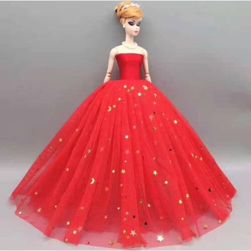 1/6 BJD Clothes Red Moon Star Sequin Wedding Dress For Barbie Doll Clothes 11.5" Dolls Accessory Clothing Gown Kids DIY Toy Gift