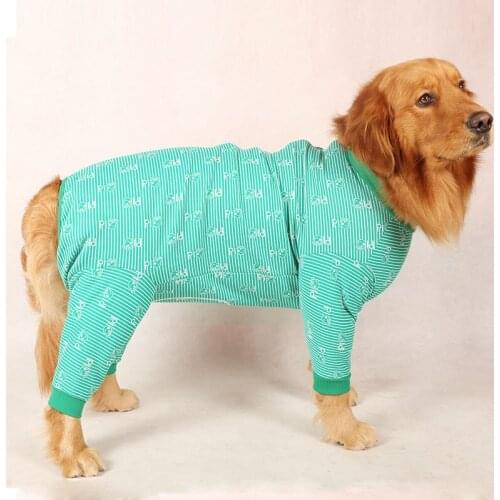 Big Dog Pajamas 100% Cotton Blue Green and Red Striped Printed Dog Shirt 4 Leg Design Full Body Covering Protection Suitable for