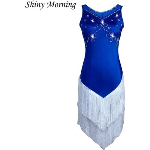 Latin dress ladies dance latin dresses childred blue white ballroom latin dress for girl kids latin dress costume LQ052
