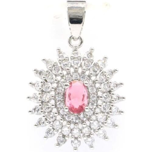 33x21mm Stunning Created Pink Tourmaline Violet Tanzanite CZ For Women Daily Wear Silver Pendant Wholesale