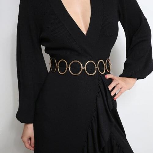 Women Belts Golden Circle Chain Waist Belts Vacation Body Chain Female Dress Belts Ladies Thin Acrylic Waistband Ceinture Femme