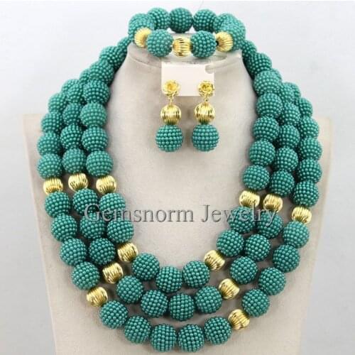 Luxury Teal Blue African Jewelry Nigerian Wedding Party Beads Necklace Set Women Costume Jewelry Set Free Shipping WB518
