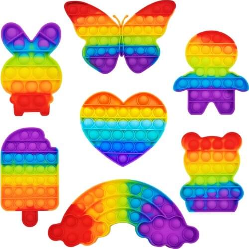 Rainbow Simple Dimple Push Bubble Fidget Toy Antistress Squeeze Sensory Toys Relief Squishy Gift For Adults Children