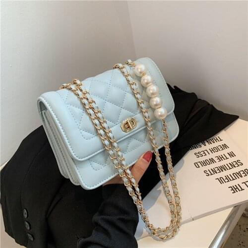 Crossbody Bag Women Handbag Purse Shoulder Bag Female Designer Beaded Women Bag Chain Fashion 2021 PU Leather Diamond Lattice