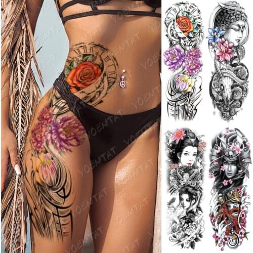 Large Arm Sleeve Tattoo Totem Rose Lotus Maori Waterproof Temporary Tatto Sticker Geisha Body Art Full Fake Tatoo Women Men