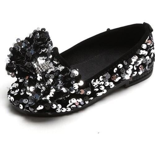 Baby Toddler Shoes Girl Bow-knot Princess Shoes 2021 Autumn New Children Soft Bottom Bright Diamond Sequined Shoes for Wedding