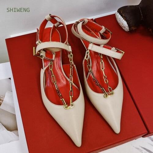 Pointed Toe Women Pumps Metal Chain Shallow Design Thin High Heels Pumps White/black Shoes Office Pumps Work Shoes Women