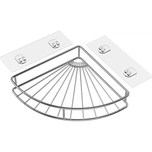 Corner Shelf Bathroom Adhesive Shower Caddy Basket Wall Mounted Storage Organizer for Kitchen Toilet Stainless Steel - No Dril